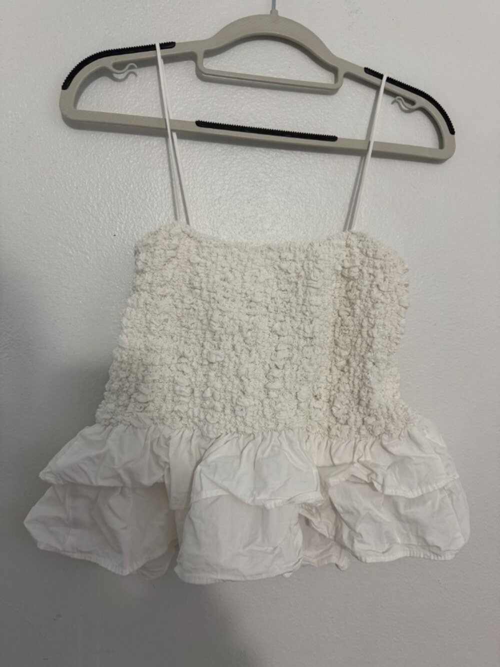 Zara White Textured Smocked Ruffle Peplum Cami Top L